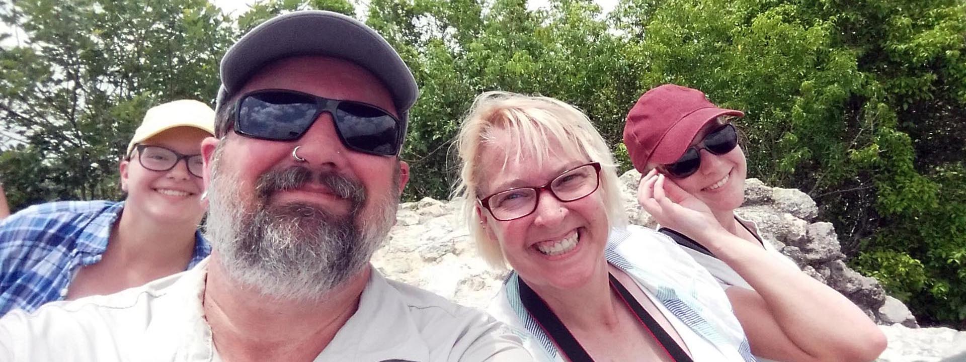 Douglas Hume with Collegue and Students atop Lamanai's High Temple, Belize, 2018